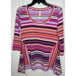 Women's Stretch Top Size M Scoop neck 3/4 Sleeves Colorful Stripes Shapely